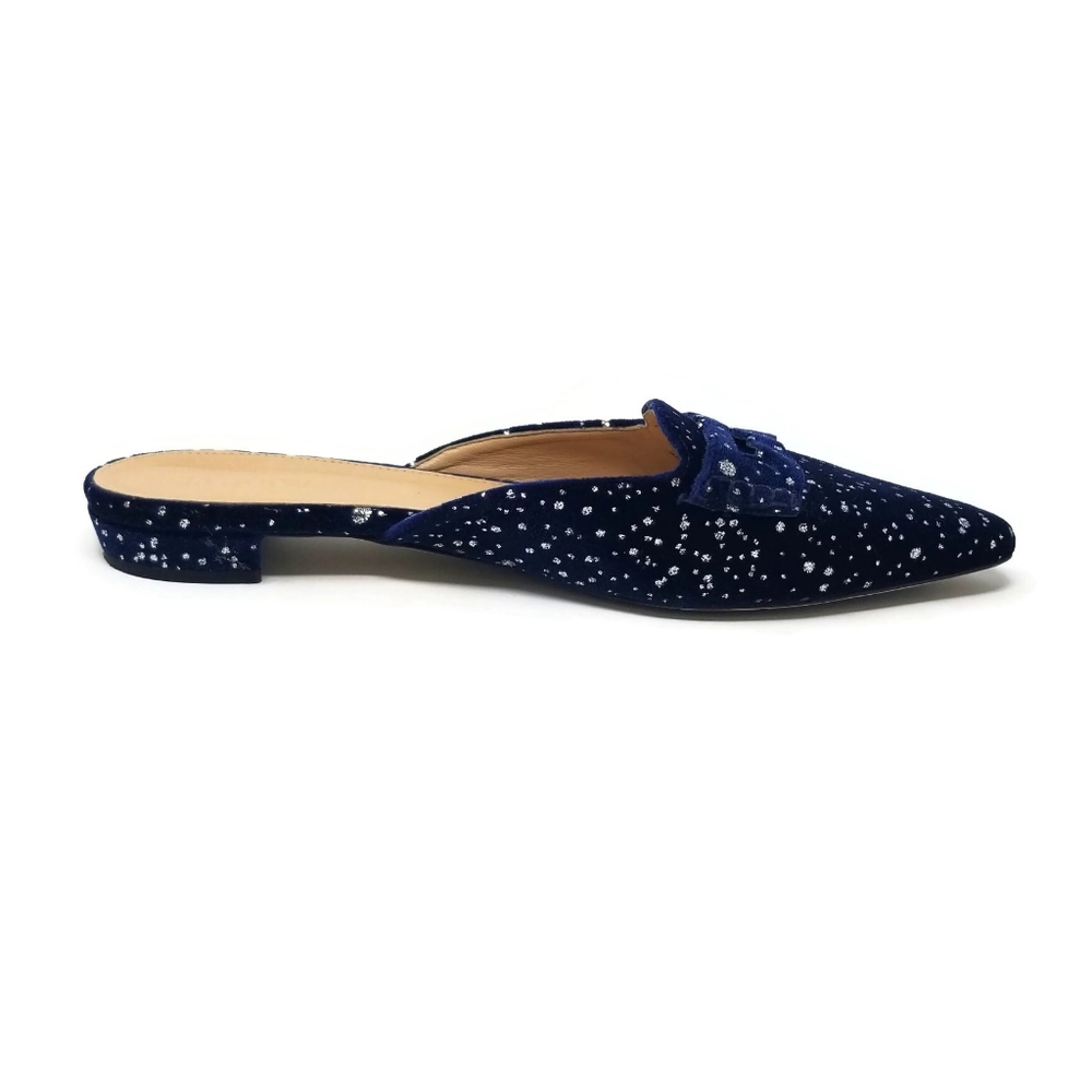 J Crew Velvet Glitter Speckled Loafer Mule Navy 9 - Picture 3 of 9